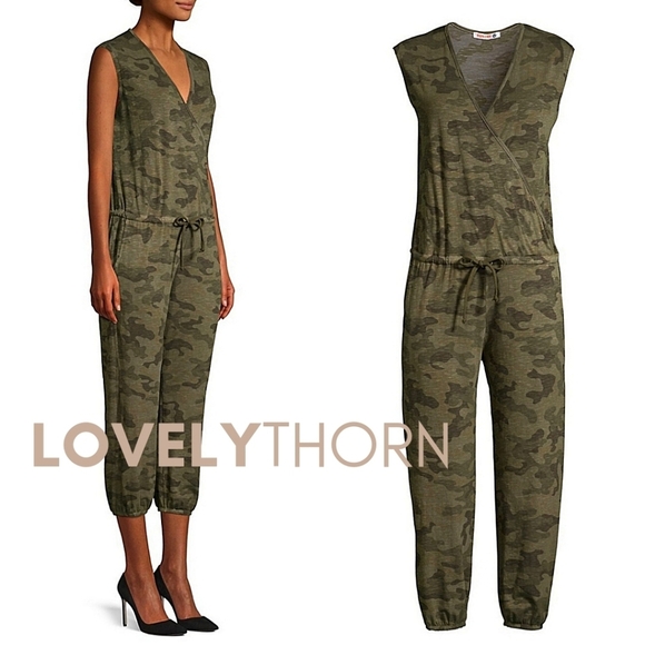 SUNDRY // green camo super soft surplice jogger jumpsuit - Picture 4 of 13